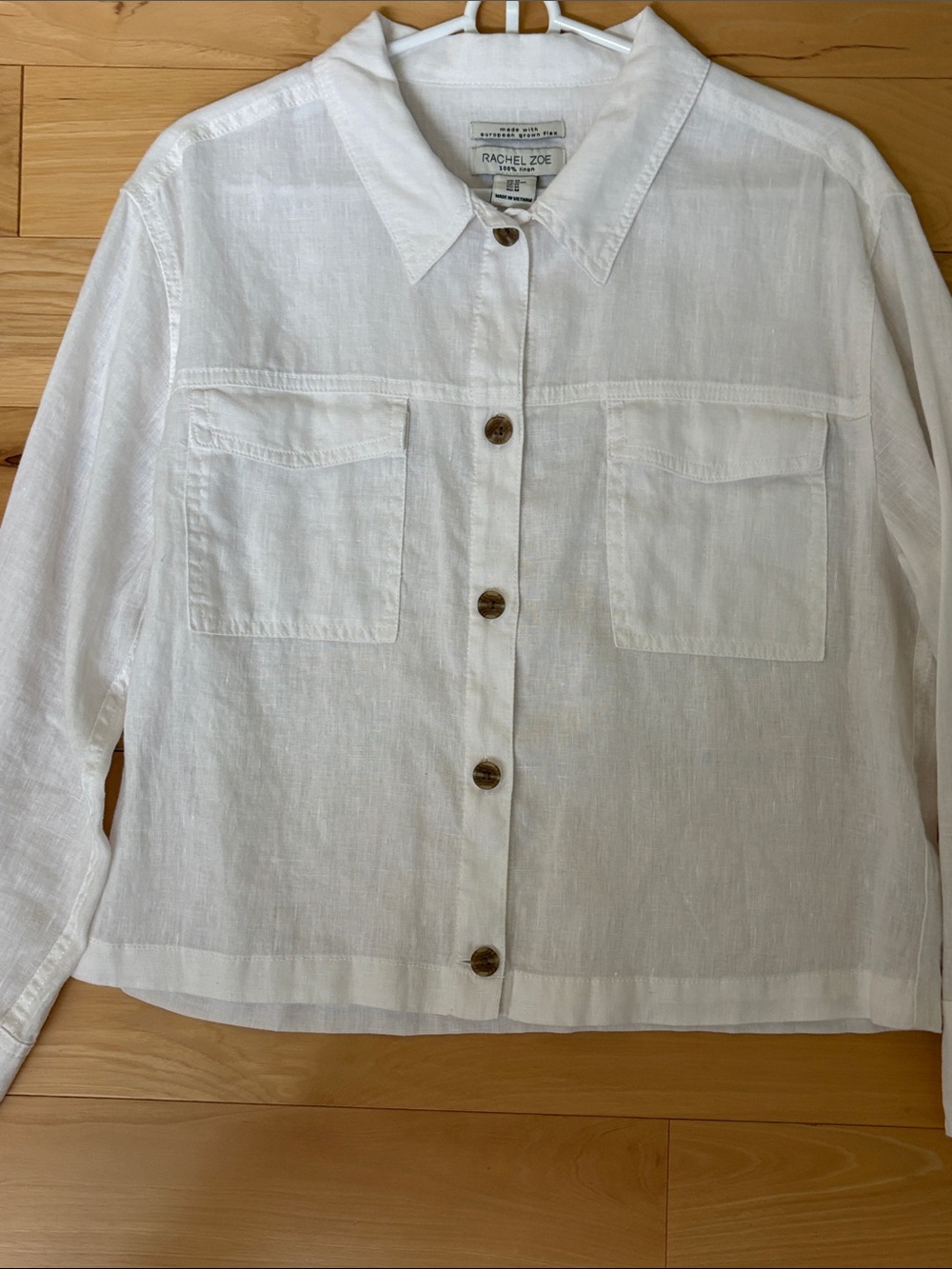 Rachel Zoe White 100% Linen Button Utility Shirt Jacket Size M European Flax